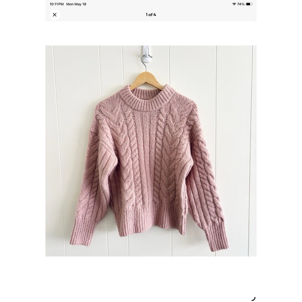 A New Day Coquette Pastel Pink Cozy Cable Knit Wool Sweater Chunky Women's XS